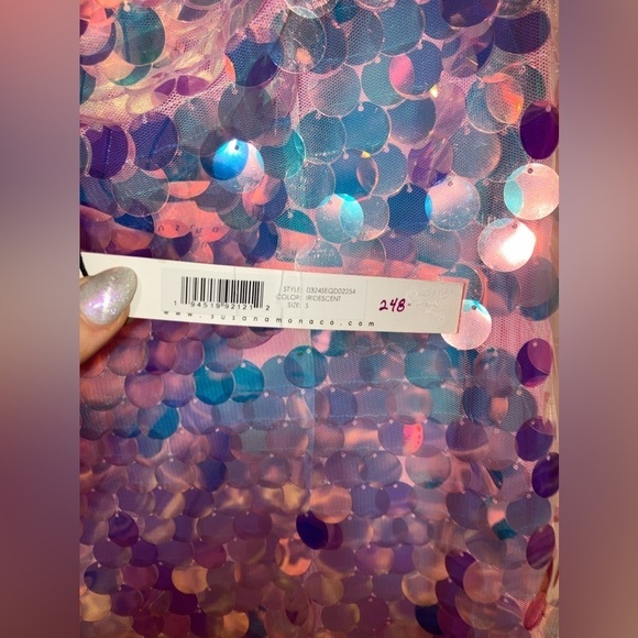 $248 NWT Susana Monaco Disco Sequin Tube Midi Dress Iridescent 🪩 Small - Picture 8 of 11